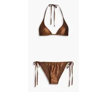 Pamela metallic seersucker triangle bikini - Brown