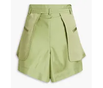Satin-paneled crepe de chine shorts - Green
