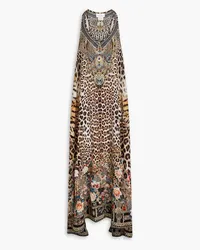 Camilla Crystal-embellished printed silk crepe de chine maxi dress - Neutral Neutral