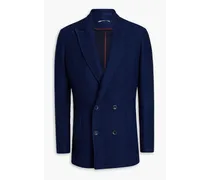 Double-breasted ribbed cotton blazer - Blue