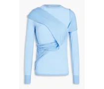 Wrap-effect draped merino wool sweater - Blue