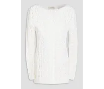 Crochet-knit cotton and linen-blend sweater - White
