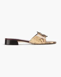 Tory Burch Embellished snake-effect leather mules - Animal print Animal