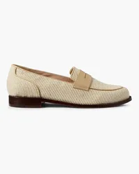 Porte & Paire Leather-trimmed raffia loafers - Neutral Neutral