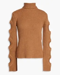 J.W.Anderson Cutout ribbed merino wool-blend turtleneck sweater - Brown Brown