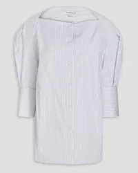 Another Tomorrow Pleated striped cotton-poplin blouse - White White