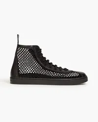 Gianvito Rossi Fishnet and leather high-top sneakers - Black Black