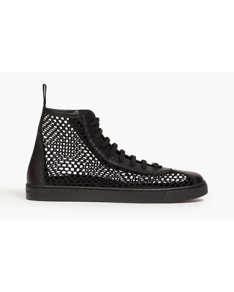 Gianvito Rossi Fishnet and leather high-top sneakers - Black Black