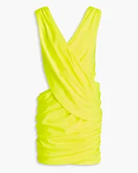 Balmain Cutout ruched neon ponte mini dress - Green Green