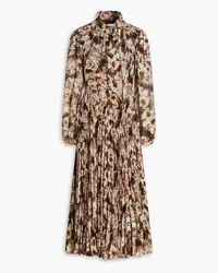 Mikael Aghal Pleated floral-print jacquard midi dress - Brown Brown