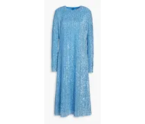 Celsia sequin-embellished metallic knitted midi dress - Blue