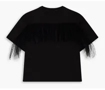 Ruffled point d'esprit-paneled cotton-jersey T-shirt - Black
