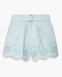 A.L.C. Milos belted broderie anglaise linen shorts - Blue Blue