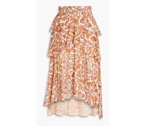 Tiered paisley-print cotton midi skirt - Orange