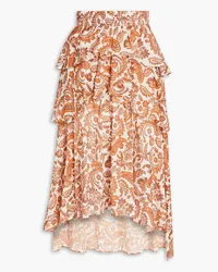 Maje Tiered paisley-print cotton midi skirt - Orange Orange