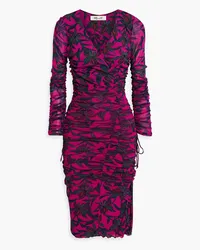 Diane von Furstenberg Rochelle wrap-effect floral-print stretch-mesh dress - Purple Purple