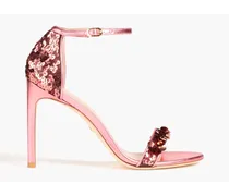 Embellished metallic leather sandals - Pink