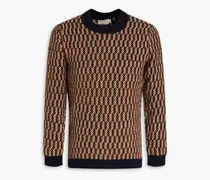 Jacquard-knit wool-blend sweater - Orange