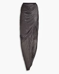 Rick Owens Wrap-effect ruched metallic knitted maxi skirt - Purple Purple