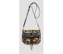 Leopard-print calf hair and leather shoulder bag - Animal print