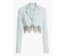 Cropped crystal-embellished denim jacket - Blue