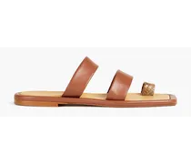 Smooth and snake-effect leather sandals - Brown