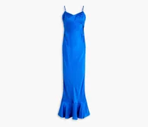 Mimi-B fluted hammered silk-satin maxi dress - Blue