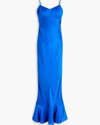 Saloni Mimi-B fluted hammered silk-satin maxi dress - Blue Blue