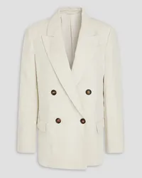 Brunello Cucinelli Double-breasted linen and cotton-blend blazer - White White