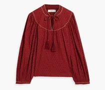 Keena striped fil coupé cotton-jacquard blouse - Red