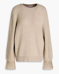 Brunello Cucinelli Sequin-embellished ribbed cashmere sweater - Neutral Neutral