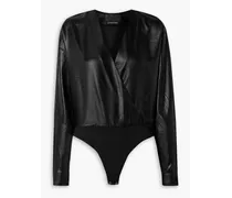 Satin-paneled jersey bodysuit - Black