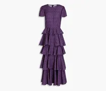 Serena tiered printed crepe midi dress - Purple