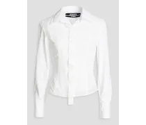 Ruched stretch-mesh paneled cotton-poplin shirt - White
