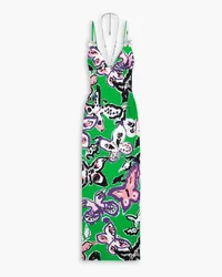 Area Crystal-embellished printed stretch-satin jersey maxi dress - Green Green