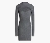 Evita metallic ribbed-knit shrug and mini dress set - Metallic