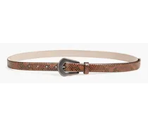 Snake-effect leather belt - Brown