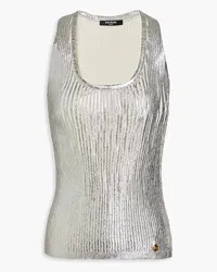 Balmain Metallic ribbed wool-blend tank - Metallic Metallic