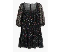 Ruffled floral-print chiffon mini dress - Black
