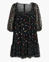 RED Valentino Ruffled floral-print chiffon mini dress - Black Black