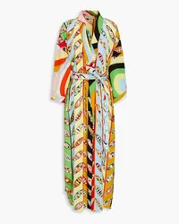 Emilio Pucci Belted printed silk crepe de chine kimono - Yellow Yellow