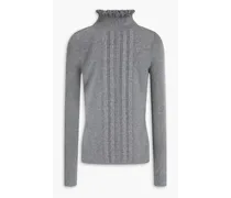 Ruffled cable-knit turtleneck sweater - Gray