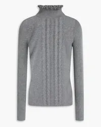 Claudie Pierlot Ruffled cable-knit turtleneck sweater - Gray Gray