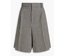 Pleated gingham wool-blend twill shorts - Black