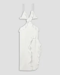 David Koma Cutout ruffled satin-trimmed crepe midi dress - White White