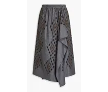 Wrap-effect embellished draped wool midi skirt - Gray