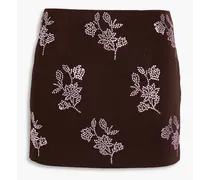 Crystal-embellished floral-print jersey mini skirt - Burgundy