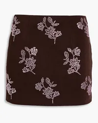 16ARLINGTON Crystal-embellished floral-print jersey mini skirt - Burgundy Burgundy