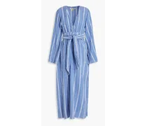 Blair belted striped cotton-gauze dress - Blue