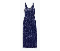 Eloise flocked stretch-tulle maxi dress - Blue